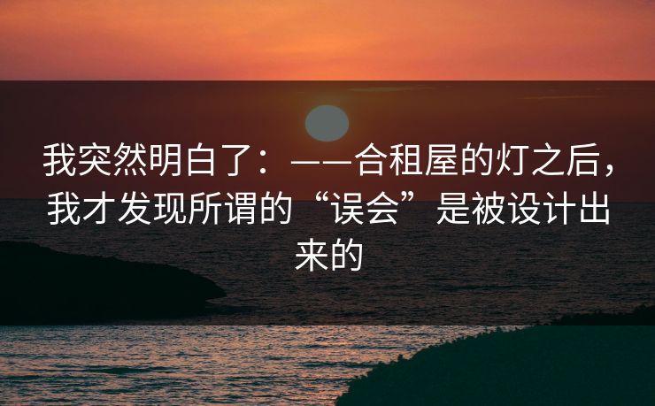 我突然明白了：——合租屋的灯之后，我才发现所谓的“误会”是被设计出来的