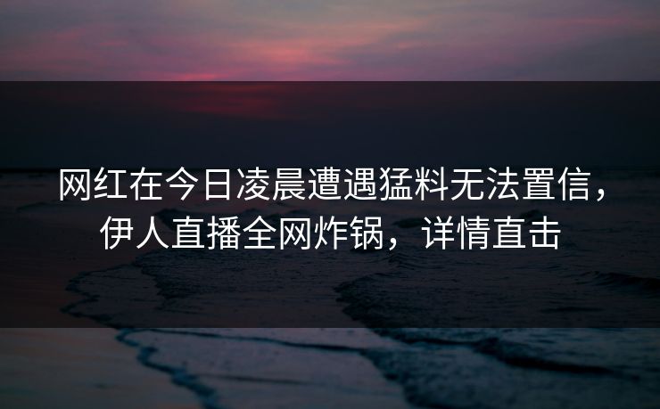 网红在今日凌晨遭遇猛料无法置信,伊人直播全网炸锅,详情直击